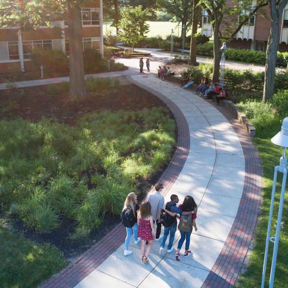 Students walk to class in summer